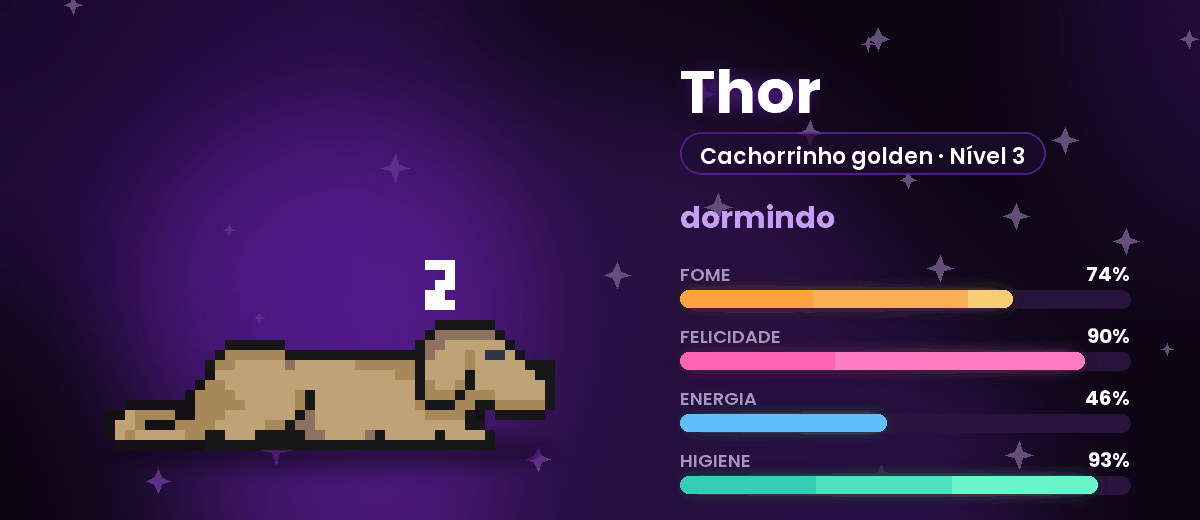 Cachorrinho golden dormindo, com as barras de status